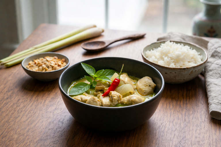 Pollo al curry verde thai. La receta de pollo tailandés que engancha desde la primera cucharada
